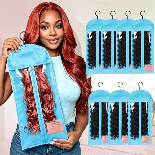 8PCS Wig Storage Bags with Hanger Hair Extension Holder Wig Bag-Blue by Unknown