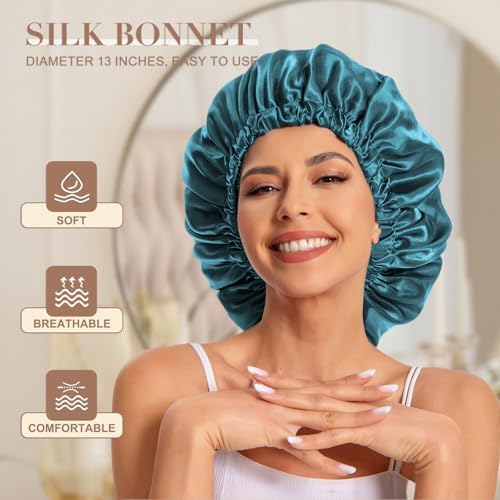 Edoneery Satin Bonnet for Sleeping Women, Double Layer Curly Hair Cap - Image 2