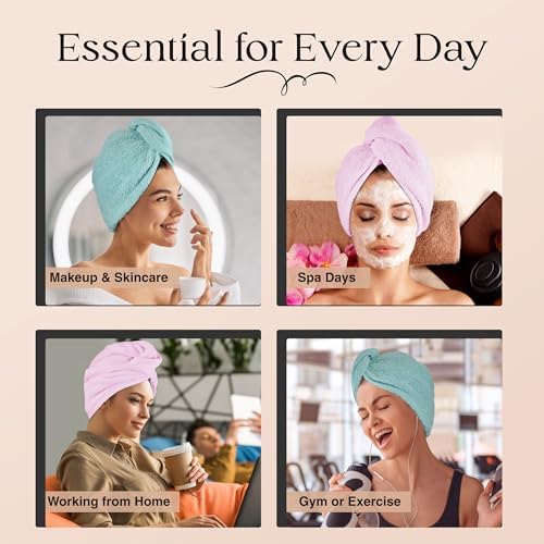 Lili&James 100% Cotton Hair Towel Wrap for Women & Kids – 420 GSM Quick Dry Hair Turban with Double Button Loop, Anti Frizz Non Microfiber Hair Drying Towel for Curly, Long & Thick Hair (Lilac+Aqua) - Image 7