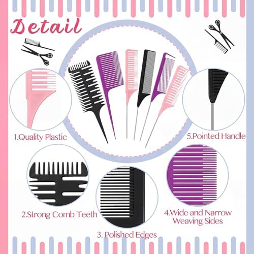 Patelai 6 Pcs Highlighting Comb Weaving, Classic Style, Purple.pink,Black - Image 3