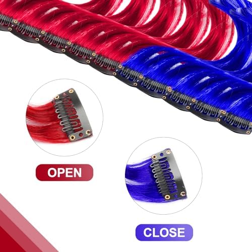 Red and Blue Hair Extensions, 10 Pcs Curly Wavy Colorful Hair Accessories - Image 3