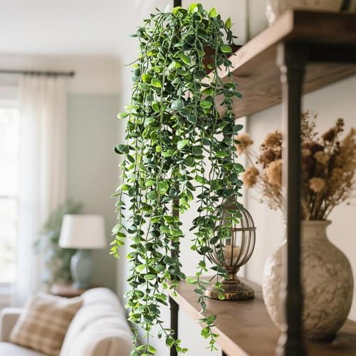 Artificial Hanging Plant 2 Pcs Faux Plant Ivy Vine Faux Eucalyptus Vines Fake Potted Greenery for Wall Living Room Home Shelf Office Bathroom Outdoor Indoor Decor (Type 7) - Image 5