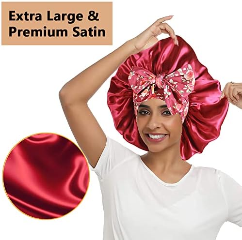 2pcs Large Silky Bonnets with tie Band Braid Bonnet, Satin Bonnet for Sleeping Curly Hair, C - Image 2