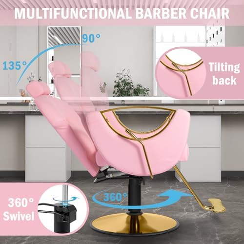 Pink Salon Barber Chair, Reclining Hair Styling Chair for Hair Stylist - Image 4