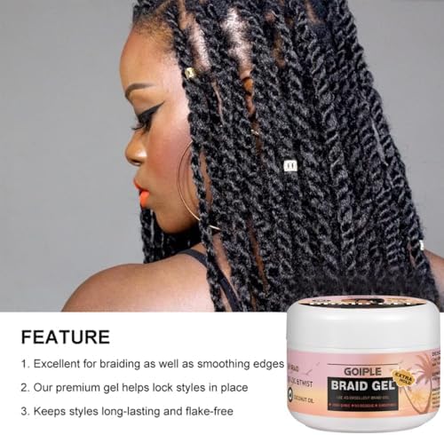 Extra Hold Styling Gel and Mousse for Braids, Twists, Locs, Cornrows - Frizz Taming, Smoothing & Edge Control with Rosemary Hair Growth Oil (Bonus: Hair Combs, Bonnet, Clips) - Image 5