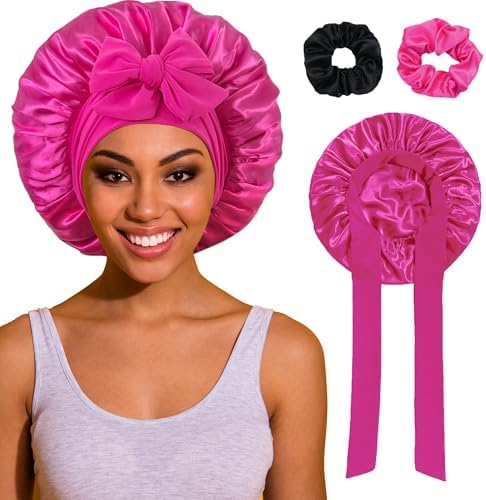 ROYBENS Satin Bonnet with Tie, Silk Hair Sleep Bonnets for Women +Scrunchie by ROYBENS