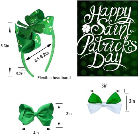 St. Patrick's Day Grosgrain Ribbon Alligator Hair Clips and Accessories - Solid Color Toddler Hair Bows 4PCS - Image 2