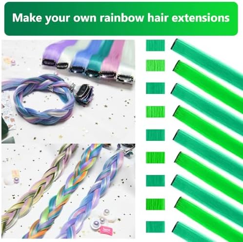 Green Hair Extensions Clip in Synthetic Colored Hairpieces 14 PCS - Image 2