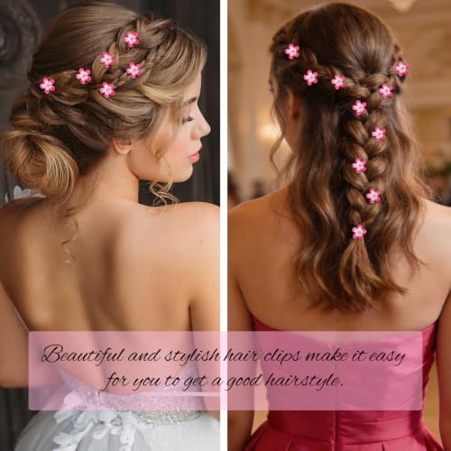 YISSION 20Pcs Mini Ombre Hot Pink Flower Hair Clips Women Girls Wedding - Image 2