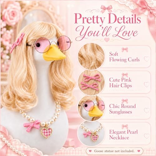5PCS Porch Goose Outfits Blonde Goose Wig Set for 17 & 23 Inch Goose Statue - Image 5