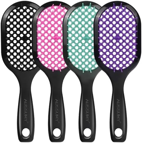 4 Pack Vented Detangling Hair Brush - Detangler Hairbrush with Soft Bristles for Effortless Tangle Free - Ideal for Wet Dry or Curly Damaged Hair for Women Men Kids by Aussumy