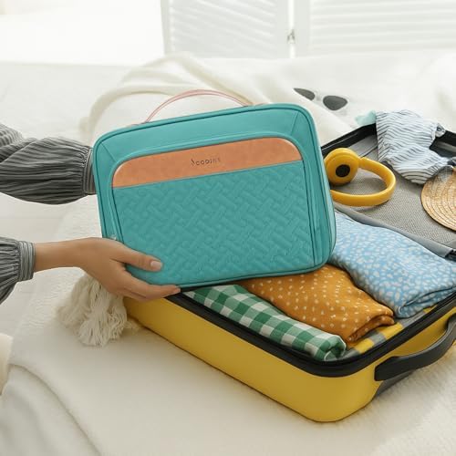 COOSKY Travel Hanging Toiletry Bag for Women, with Jewelry Organizer Compartment, Medium Waterproof Hanging Makeup Accessories, Cosmetic Essentials, Toiletries Dopp Kit Set with Trolley Belt, Blue - Image 2