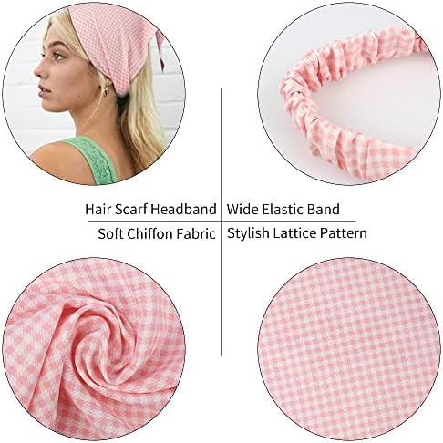 TOBATOBA Lattice Hair Scarf Headband 5 Pcs for Women Girls - Chiffon Head Kerchief Elastic Bandana Hair Accessories - Image 4