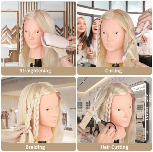 26"-28" Mannequin Head with 80% Real Hair– Cosmetology Training Doll Head for Hair Styling, Braiding & Makeup Practice – No Makeup - Image 3