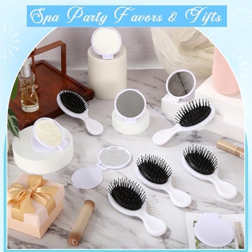 Meanplan 12 Pcs Mini Hair Brush Set Travel Wet Dry Hair Combs Pocket Detangling Compact Folding Makeup Mirrors for Spa Sleepover Birthday Bridal Shower Bachelorette Christmas Party Gift(White) - Image 4