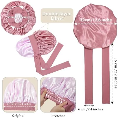 AWAYTR 2-Layer Satin Hair Bonnet, Tie Band Sleep Cap for Women - Image 3