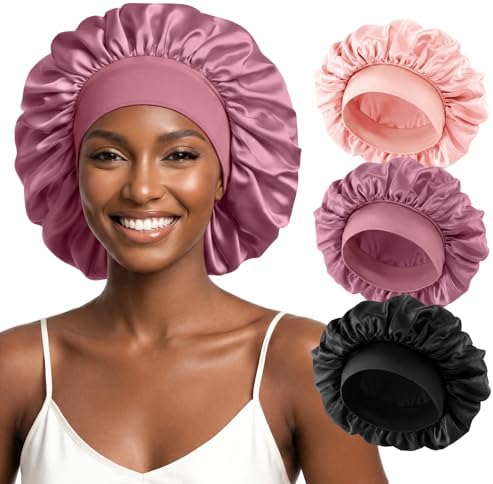 ZHENSILK 3PCS Silk Sleep Bonnet for Women, Large Satin Hair Caps with Elastic Band for Curly Hair and Frizz Control by ZHENSILKFocusonhaircare