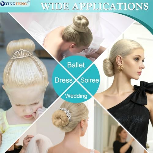 YINGFENG 134 Pcs Beige Hair Bun Maker Kit Medium - 4 Bun Hair Pieces for Women, 20 Hair Net for Buns, 100 Bobby Pins for Women, 10 Hair Bands, for Ballet Styling, Hair Accessories for Girls - Image 2