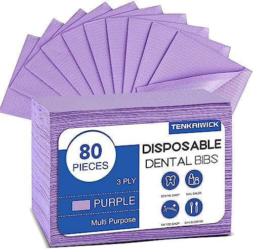 80 Pack Disposable Dental Bibs 13"x18", 3-Ply Waterproof Tattoo Bibs Sheet for Nail Salon, Dental Clinic, Feeding, Tattoo Shop (Purple) by TENKAIWICK