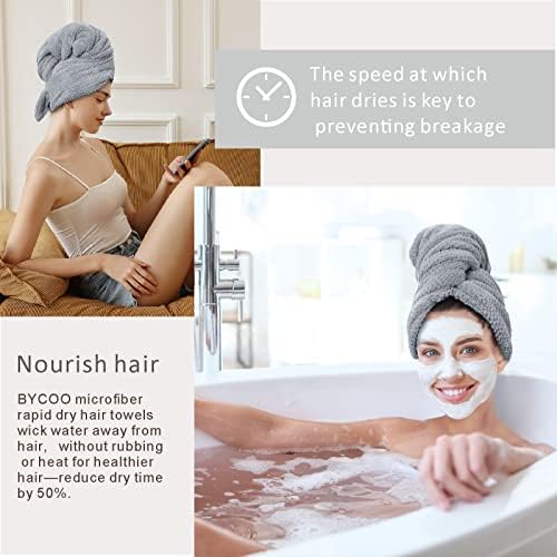 Large Microfiber Hair Towel Wrap for Women, Anti Frizz Hair Drying Towel with Elastic Strap, Fast Dry | Super Absorbent | Quick Dry Hair Turban for Wet, Curly, Long & Thick Hair -Gray - Image 3