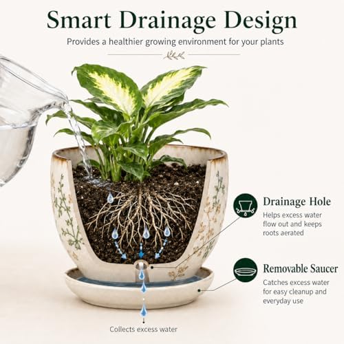 Ceramic Plant Pots, Nursery Pots with Drainage Hole, 3.5 Inch Succulent Pots for Plants, Small Indoor Flower Pots, Modern Decorative Planters for House Plants, Garden Planters, White Green - Image 4