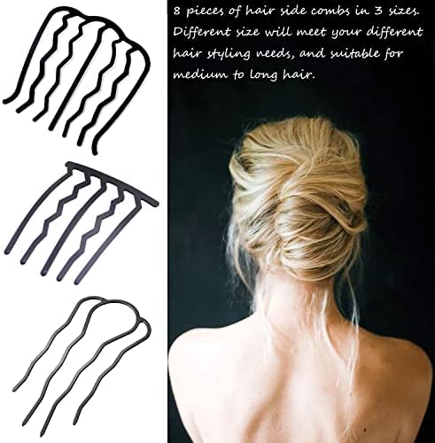 8 Pieces Hair Side Combs, Metal Hair Fork Clip Hair Pins for Buns Hair Updo U-Shape Hair Sticks for Women Hair Styling Tool Accessories - Image 3