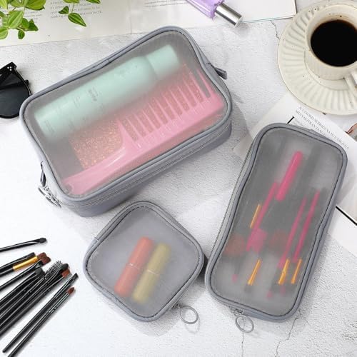 Weewooday 4Pcs Mesh Makeup Bag, Gray, Small, Large, Medium, Classic - Image 4