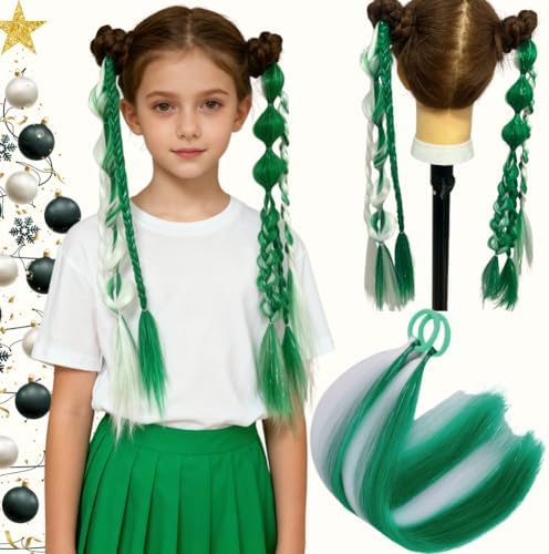 Green/White Tinsel Ponytail Extension for Women Girls Accessories Synthetic Tinsel Hair Pieces With Rubber Band Christmas Festival Party Daily Halloween Crazy Days Hair 20inch 2pcs/lot - Image 3