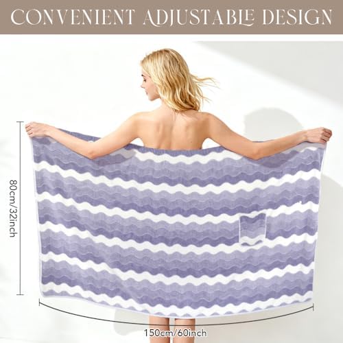 SINLAND Microfiber Women Spa Wrap with Adjustable Closure, 32"x60", Purple - Image 2