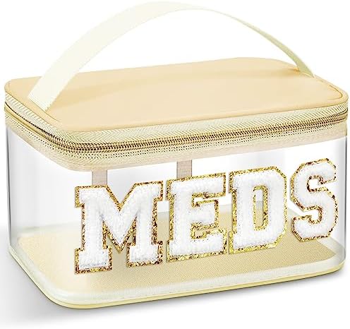 Geetery Meds Travel Bag Beige, Meds Chenille Letter Clear by Geetery