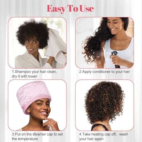 TEPENAR Hair Steamer for Deep Conditioning: Upgraded Heat Cap with 10-Level Fast Heating 3 Time Settings for Natural Hair Portable Thermal Steam Cap for Home Hair Treatment - Pink - Image 6