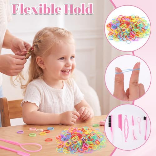 1000 Pcs Elastic Hair Bands with 10 Tools, Colorful Small Ties for Kids - Image 7