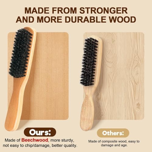 Boar Bristle Slick Back Hair Brush for Smooth Flyaways, Frizz, Sleek Ponytail, Buns and Edge Baby Hair, Teasing | Hair Comb, Edge Brush, Teasing Brush Styling Accessories for Girls, Kids, Women & Men - Image 6