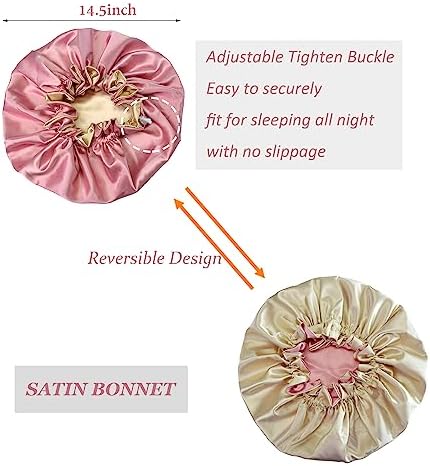 Silk Bonnet for Sleeping Satin Bonnets Double Layer Reversible Hair Cap Bonnet for Women Long Curly Braid Hair (Dusty Pink) - Image 2