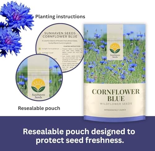 Bachelor Button Seeds – Blue Cornflower – 5,500+ Seeds – 1 oz Bulk Extra Large Resealable Packet – Open-Pollinated Centaurea cyanus Wildflower Seeds - Image 2