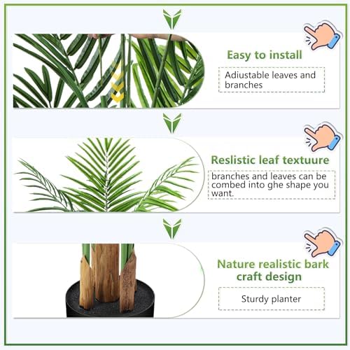 4ft Artificial Palm Tree Indoor, Large Fake Tropical Areca Palm with 13 Trunks, Tall Faux Floor Plants for Indoor Living Rooms Offices Bedroom Home Decor - Image 6