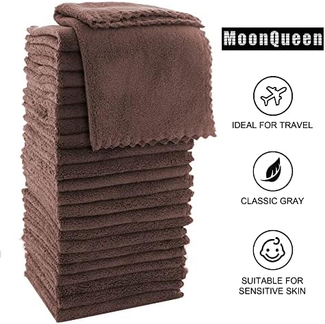 MOONQUEEN Ultra Soft Premium Washcloths Set - 12 x 12 inches - 24 Pack - Quick Drying - Highly Absorbent Coral Velvet Bathroom Wash Clothes - Use as Bath, Spa, Facial, Fingertip Towel (Wood Brown) - Image 6