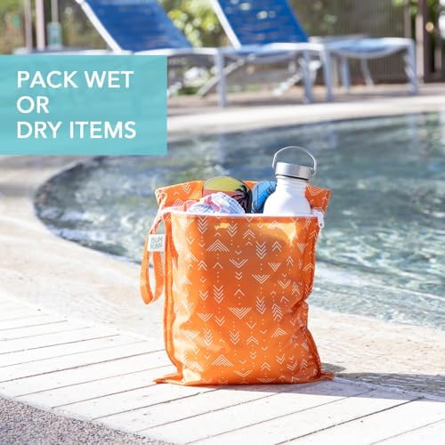 Bumkins Waterproof Wet Bag for Baby, Travel, Swim Suit, Cloth Diapers, Pump Parts, Pool, Beach, Gym Clothes, Toiletry, Hook to Stroller, Daycare, Zipper Reusable Wetdry Packing Pouch, Boho Orange - Image 3