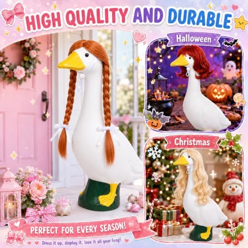 4Pcs Porch Goose Wigs Set Porch Goose Outfits Accessories for Outdoor Statue Accessories Garden Patio Yard Goosey Decoration (6PCS Wigs-A) - Image 3