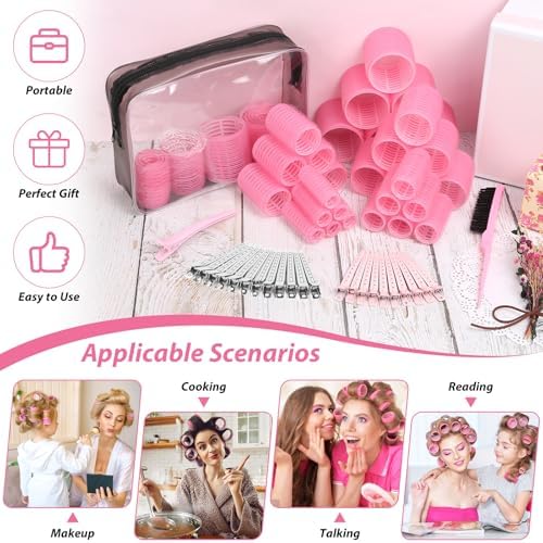 Qinzave 65 PCS Hair Curler Rollers with 5 Sizes Self Grip Hair Rollers for Long Medium Short Thick Fine Thin Bangs Volume Hair, Jumbo Curlers Rollers with Storage Bag Teasing Brush - Image 4