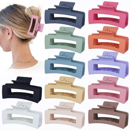 Sisiaipu 12 Pcs Medium Hair Clips, 3.5 Inch, Colorful - Hair Clips for Thick and Thin Hair, Square Claw Clips, Jaw Clips, Bulk Hair Accessories for Women and Girls by SisiaipuHairClawClips