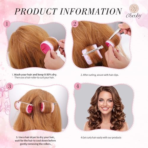 obeoby 4 Sizes Hair Rollers for Women Self-Grip Curlers Set, Cherry Print - Image 4