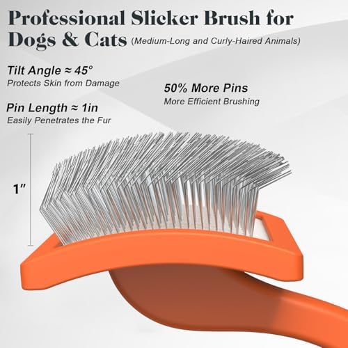 2PCS Slicker Brush for Dogs & Pet Comb,Professional Dog Grooming Brush (Goldendoodles,Poodles,Labradoodles) with Extra Long Pins to Effectively Remove Tangles, Knots and Mats (Orange, Large) - Image 3