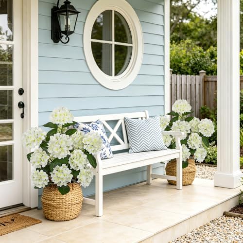2.2FT White Hydrangea Artificial Flowers Tree 2 Pack Faux Hydrangea Potted - Image 6