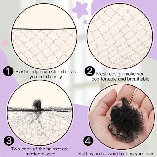 FANDAMEI 30cm Hair Net for Kids, Invisible Hair Nets 20PCS with 40PCS U Shaped Hair Pins, Hair Nets for Buns, Bun Hair Nets for Ballet Girls Hair Accessories Set for Women, Girls-Black - Image 3