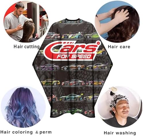 Barber Cape for Men Professional Hair Cutting Salon Cape with Snaps Waterproof Hairdressing Styling Cape Gown Apron- 63”× 56”(Racing Cars), Black - Image 6