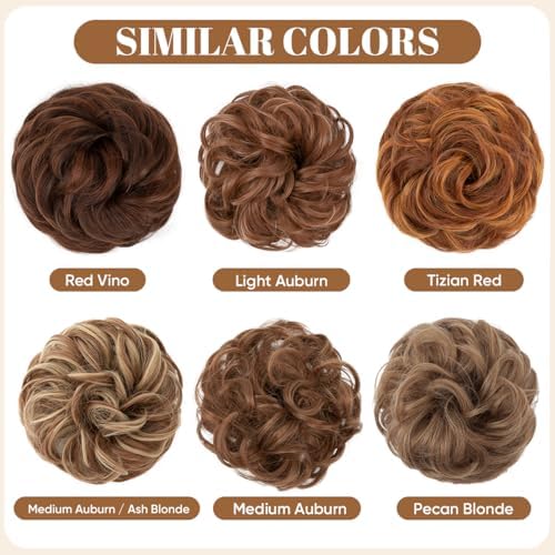 CJL HAIR Large Messy Bun Hair Piece Wavy Curly Scrunchies Synthetic Chignon Ponytail Hair Extensions Thick Updo Hairpieces for Women Light Auburn - Image 3