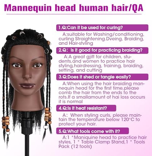 22'' Real Hair Mannequin Head for Braiding 100% Hair Mannequin Cosmetology - Image 5