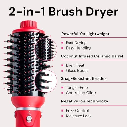 L'ANGE HAIR VolumeBoost 60mm 2-in-1 Ceramic Volumizing Brush Dryer | Fast Drying & Styling for Frizz-Free, Voluminous Blowouts | Ceramic-Coated Barrel (Red) - Image 5