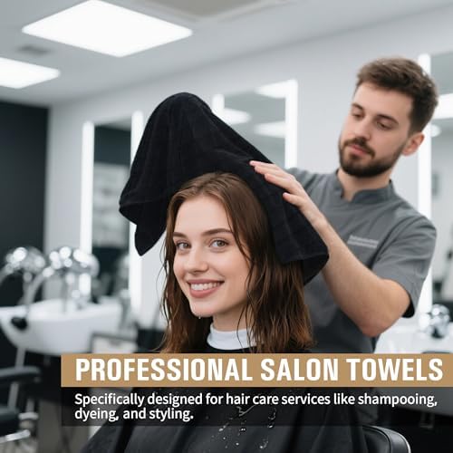 Salon Towels, 12 Pack Black Microfiber Hair Towel, 16 x 27 Inches - Image 3